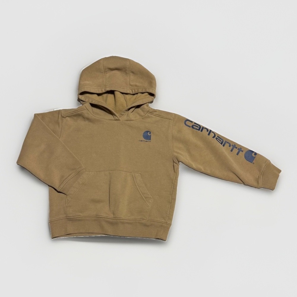 Carhartt Hoodie Kids Size 5 Tan Sleeve Logo Pullover Sweatshirt